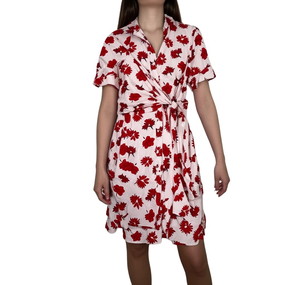Free Assembly Mini Dress Womens Medium Floral Bohemian Tie Front Spring Summer